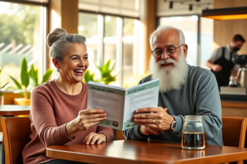Un retraité heureux consultant des options de crédit adaptées à son âge.